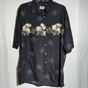 Windham Pointe Hawaiian Shirt Mens Large Black Palm Tree Rayon Tropical Vacation